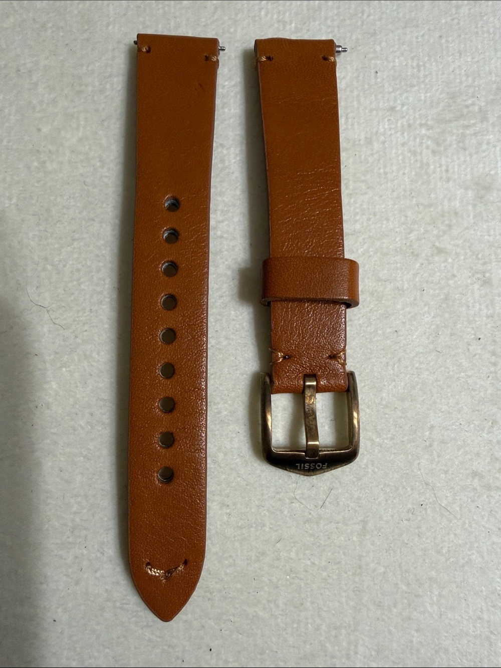 16mm Fossil Brown Leather Watch Strap with Brushed Metal Buckle